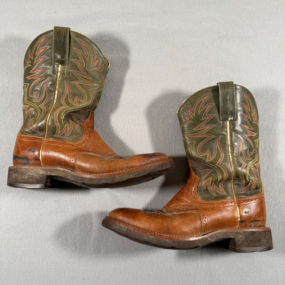 Ariat Mens Brown Green Leather Cowboy Boots Round Toe Western 11.5D